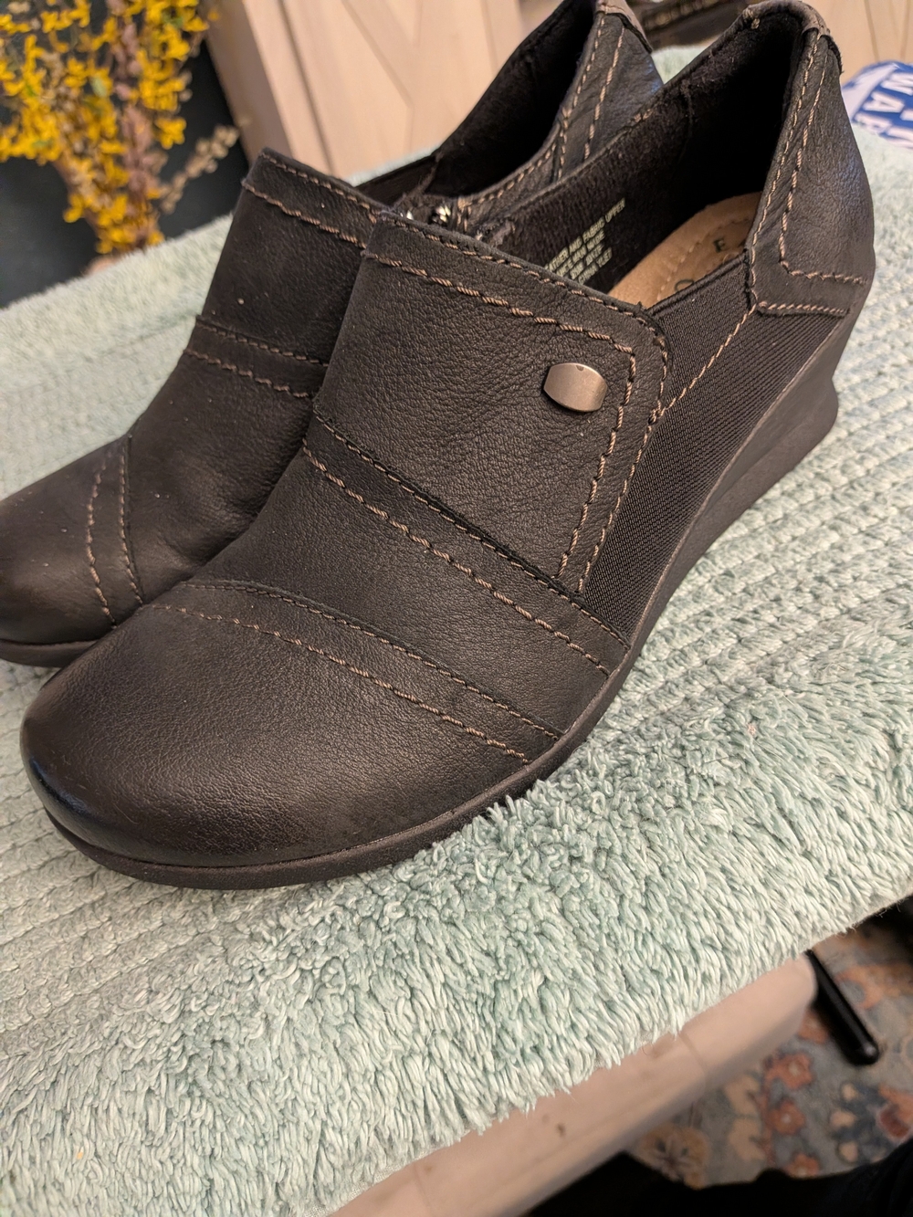 New Earth Origins SALMA Women’s Black Leather Wedge Ankle Zip Comfort Shoes 9.5M